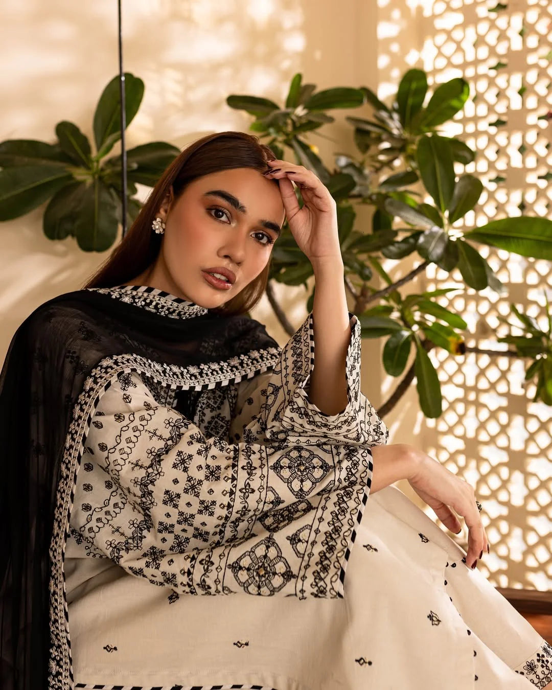 3 pc Arfa Embroidered dress (Arabic Lawn with chiffon dupatta)