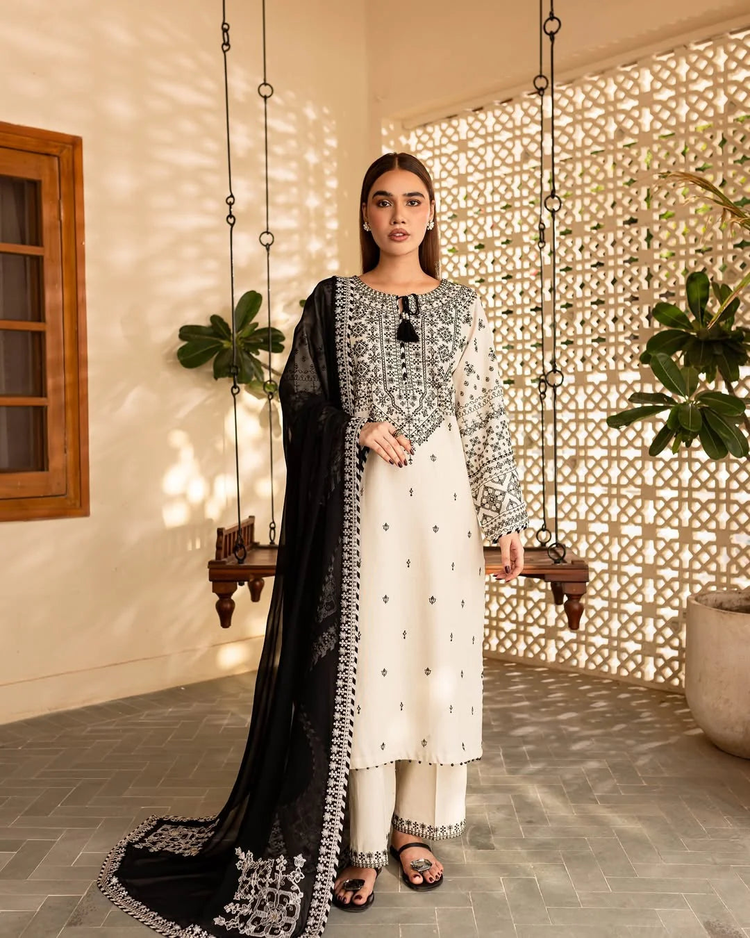 3 pc Arfa Embroidered dress (Arabic Lawn with chiffon dupatta)