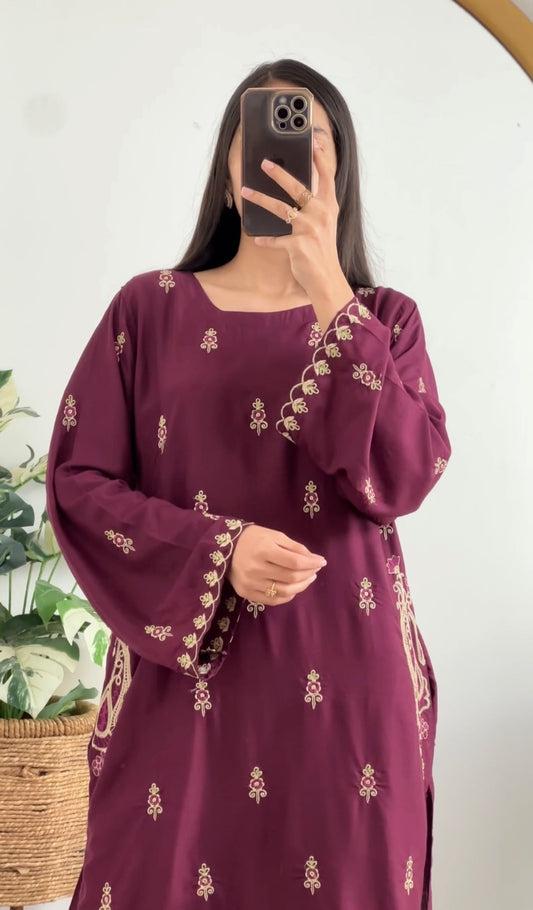 2 pc Rose bud Embroidered Co Ords (Arabic Lawn)