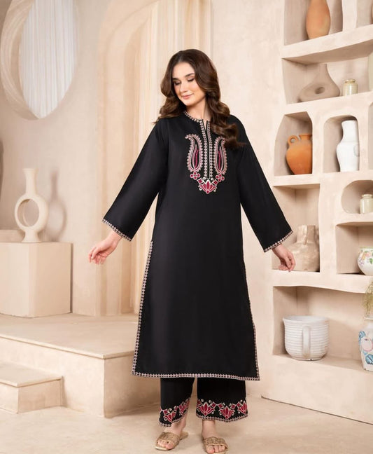 2 pc Black rose Embroidered Co Ords