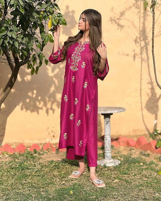 2 pc Gold Rose Embroidered Co Ords