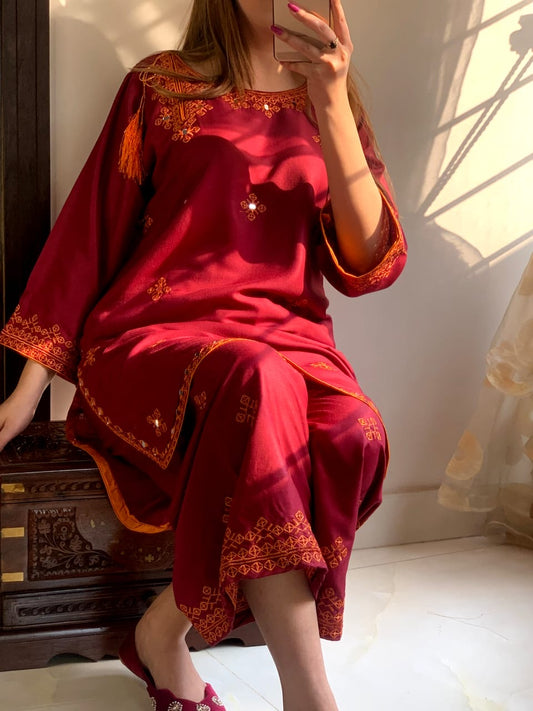 Balochi Style Mirror work Embroidered Co Ords (Arabic Lawn)